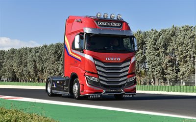 4k, iveco s-way turbostar 570 4x2, camion rouge, 2022 camions, lkw, transport de marchandises, rouge iveco s-way, chemin de câbles, 2022 iveco s-way, camions italiens, iveco