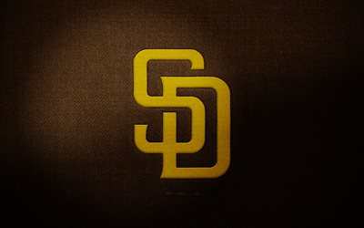 San Diego Padres badge, 4k, brown fabric background, MLB, San Diego Padres logo, baseball, sports logo, San Diego Padres flag, american baseball team, San Diego Padres