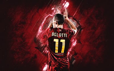 Andrea Belotti, AS Roma, Italian footballer, burgundy stone background, Serie A, Italy, soccer, Belotti Roma