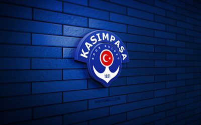 logo kasimpasa 3d, 4k, mur de briques bleu, super lig, football, club de football turc, logo kasimpasa, emblème kasimpasa, kasimpasa, logo sportif, kasimpasa fc