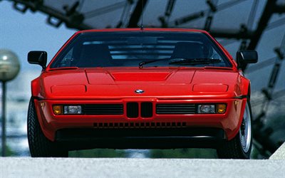 bmw m1, vista de frente, 1980 autos, e26, autos retro, oldsmobiles, rojo bmw m1, 1980 bmw m1, bmw e26, autos italianos, bmw