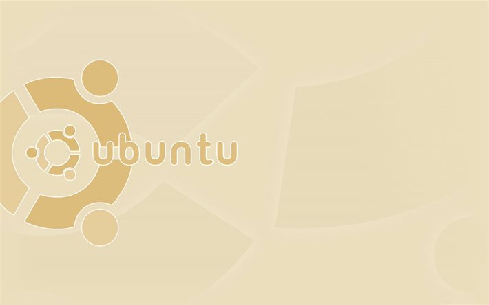 logo ubuntu, sfondo beige, linux, sistema operativo, emblema ubuntu, segno ubuntu, sfondo linee beige, ubuntu
