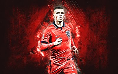 philip foden, squadra nazionale di calcio inglese, ritratto, sfondo di pietra rossa, calcio, calciatore inglese, centrocampista, inghilterra