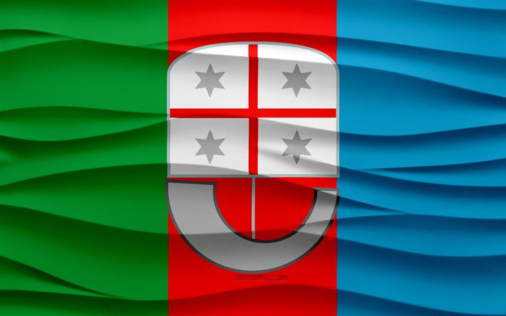 4k, リグーリア州の旗, 3 d 波石膏背景, 3 d 波テクスチャ, イタリアの国のシンボル, リグーリアの日, イタリアの地方, 3 d のリグーリア州の旗, リグリア, イタリア