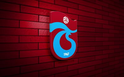 trabzonspor logo 3d, 4k, muro di mattoni viola, super lig, calcio, club di calcio turco, logo trabzonspor, emblema trabzonspor, trabzonspor, logo sportivo, trabzonspor fc