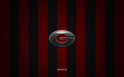 logo des bulldogs de géorgie, équipe de football américain, ncaa, fond de carbone noir rouge, emblème des bulldogs de géorgie, football, bulldogs de géorgie, états-unis, logo en métal argenté des bulldogs de géorgie