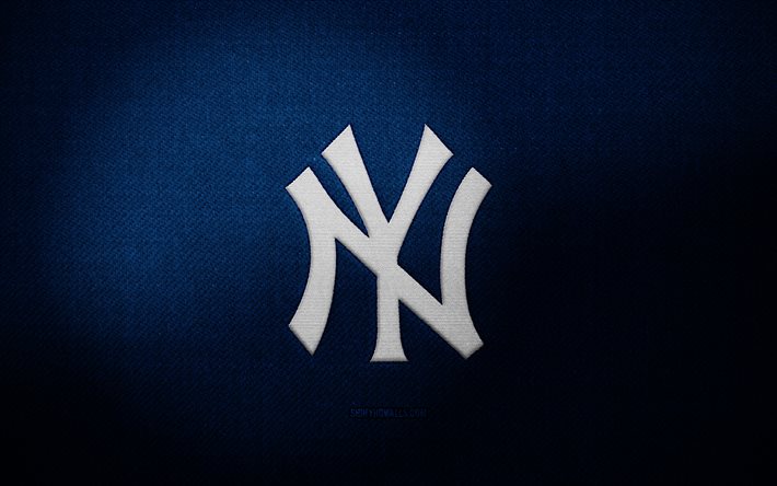 new york yankees-abzeichen, 4k, blauer stoffhintergrund, mlb, new york yankees-logo, baseball, sportlogo, new york yankees-flagge, new york yankees, ny yankees