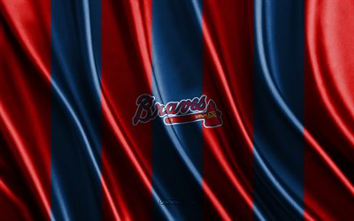 4k, Atlanta Braves, MLB, blue red silk texture, Atlanta Braves flag, American baseball team, baseball, silk flag, Atlanta Braves emblem, USA, Atlanta Braves badge