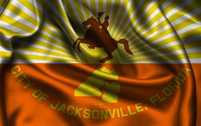 Jacksonville flag, 4K, US cities, satin flags, Day of Jacksonville, flag of Jacksonville, American cities, wavy satin flags, cities of Florida, Jacksonville Florida, USA, Jacksonville
