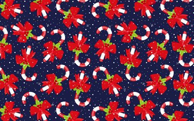 4k, christmas candies patterns, blue xmas backgrounds, christmas decorations, Christmas candies, Merry Christmas, Happy New Year, Christmas candy, xmas decorations, xmas candies