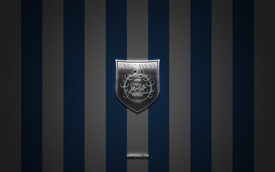 شعار pas giannina fc, فريق كرة القدم اليوناني, الدوري الممتاز اليونان, خلفية الكربون الأبيض الأزرق, كرة القدم, باس جيانينا, اليونان, شعار pas giannina fc المعدني