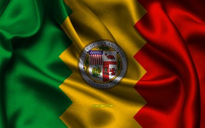 로스앤젤레스 국기, 4k, 미국 도시, 새틴 플래그, 로스앤젤레스의 날, 로스앤젤레스의 국기, 물결 모양의 새틴 플래그, 캘리포니아의 도시들, 로스 엔젤레스, 캘리포니아, 미국, 로스 앤젤레스