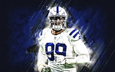 DeForest Buckner, Indianapolis Colts, NFL, portrait, blue stone background, american football, National Football League, USA