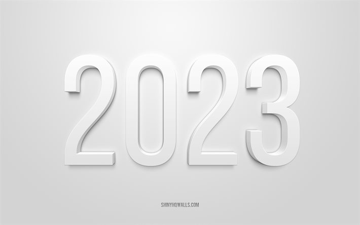 2023 weißer 3d hintergrund, 4k, frohes neues jahr 2023, weißer hintergrund, 2023 konzepte, 2023 frohes neues jahr, hintergrund 2023
