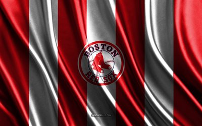 4k, Boston Red Sox, MLB, red white silk texture, Boston Red Sox flag, American baseball team, baseball, silk flag, Boston Red Sox emblem, USA, Boston Red Sox badge