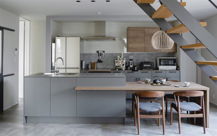 şık iç tasarım, mutfak, gri mutfak mobilyaları, mutfakta gri renk, mutfak için fikir, modern iç mekan, mutfak tadilatı