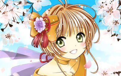 4k, Kinomoto Sakura, spring, Cardcaptor Sakura, manga, artwork, Kinomoto Sakura Cardcaptor Sakura