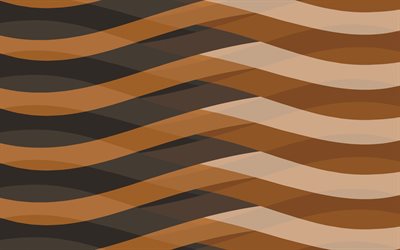 茶色の抽象的な波, 4k, 材料設計, 茶色の背景, 幾何学的な芸術, クリエイティブ, 幾何学的形状, 波と背景, 波状のパターン, 抽象的な波, 茶色のマテリアル デザイン, 抽象芸術