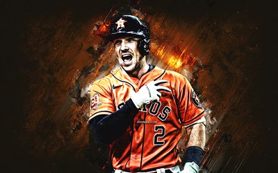 Alex Bregman, Houston Astros, Major League Baseball, portrait, american baseball player, orange stone background, baseball, USA