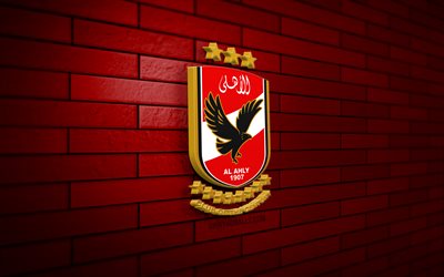 al ahly sc 3d logo, 4k, rote ziegelwand, ägyptische premier league, fußball, ägyptischer fußballverein, al ahly sc logo, al ahly sc emblem, al ahly sc, sport logo, al ahly fc