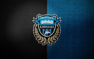 Kawasaki Frontale badge, 4k, blue black fabric background, J1 League, Kawasaki Frontale logo, Kawasaki Frontale emblem, sports logo, Kawasaki Frontale flag, japanese football club, Kawasaki Frontale, soccer, football, Kawasaki Frontale FC