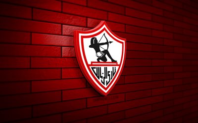 Zamalek SC 3D logo, 4K, red brickwall, Egyptian Premier League, soccer, Egyptian football club, Zamalek SC logo, Zamalek SC emblem, football, Zamalek SC, sports logo, Zamalek FC