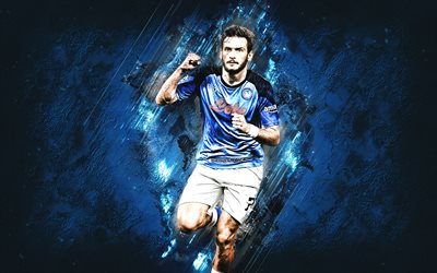 khvicha kvaratskelia, napoli, giocatore di football georgiano, obiettivo, sfondo di pietra blu, ssc napoli, italia, calcio