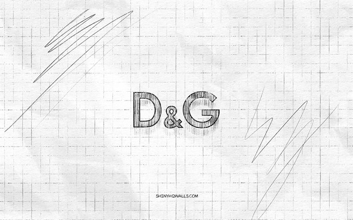 Dolce Gabbana sketch logo, 4K, checkered paper background, Dolce Gabbana black logo, fashion brands, logo sketches, Dolce Gabbana logo, pencil drawing, Dolce Gabbana