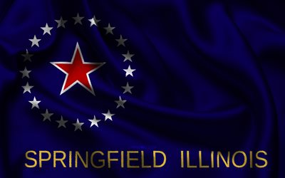 スプリングフィールドの旗, 4k, 米国の都市, サテンの旗, スプリングフィールドの日, アメリカの都市, 波状のサテンの旗, イリノイ州の都市, スプリングフィールドイリノイ, アメリカ合衆国, スプリングフィールド