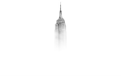 empire state binası, 4k, new york, minimal, beyaz arka planlar, gökdelenler, new york city, empire state binası minimalizmi