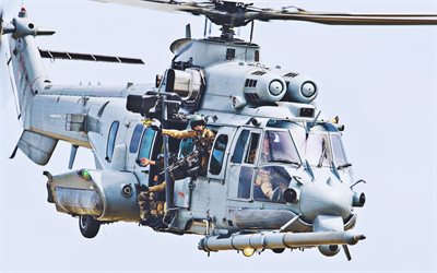 Eurocopter EC725 Caracal, close-up, French Air Force, flying helicopters, French army, military helicopters, Airbus Helicopters H225M, Eurocopter, military aviation