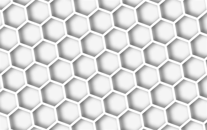 白い 3 d 六角形のテクスチャ, 4k, 白いハニカム テクスチャ, 六角形のテクスチャ, 3 d ハニカム テクスチャ, 白いハニカムの背景