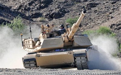 M1 Abrams, American main battle tank, desert, modern armored vehicles, tanks, M1A2 Abrams, USA, United States Army