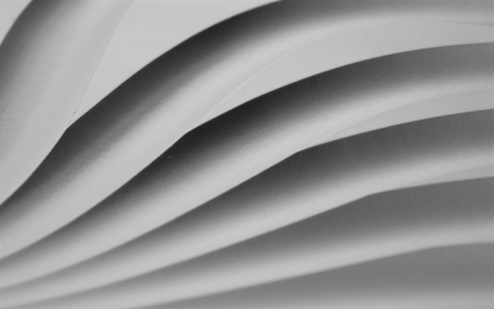 white 3d wave plaster texture, 4k, waves plaster tile texture, white wave texture, plaster texture, waves background, white plaster background