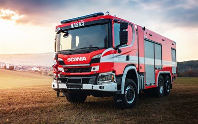 Scania P 500 XT, field, fire tucks, 2019 trucks, czech firefighters, offroad, fire engines, trucks, Scania
