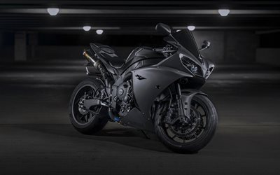 2022, yamaha yzf-r1, preto sportbike, exterior, preto fosco yzf-r1, japonês motos esportivas, yamaha