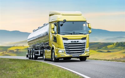 daf xf, 4k, autoroute, 2022 camions, lkw, camions-citernes, transport de marchandises, jaune daf xf, camions, daf xf ft 4x2, 2022 daf xf, transport, daf, concepts de camionnage, photos avec daf