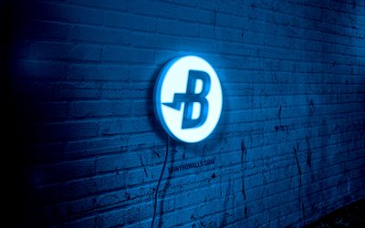 شعار بورستكوين نيون, 4k, الطوب الأزرق, فن الجرونج, خلاق, شعار على السلك, العملات الرقمية, شعار burstcoin الأزرق, شعار burstcoin, عمل فني, بورستكوين