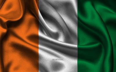 코트디부아르 국기, 4k, 아프리카 국가, 새틴 플래그, 코트디부아르의 국기, 코트디부아르의 날, 물결 모양의 새틴 플래그, 아이보리 해안, 코트디부아르 국가 상징, 아프리카, 코트디부아르
