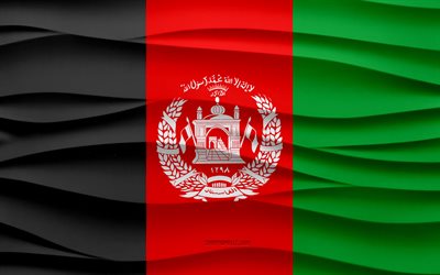 4k, le drapeau de l afghanistan, les vagues 3d fond de plâtre, la texture des vagues 3d, les symboles nationaux de l afghanistan, le jour de l afghanistan, les pays d asie, le drapeau 3d de l afghanistan, l afghanistan, l asie