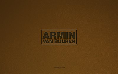 Armin van Buuren logo, 4k, music logos, Armin van Buuren emblem, brown stone texture, Armin van Buuren, music brands, Armin van Buuren sign, brown stone background