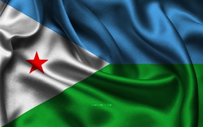 dschibuti-flagge, 4k, afrikanische länder, satinflaggen, flagge von dschibuti, tag von dschibuti, gewellte satinflaggen, nationale symbole von dschibuti, afrika, dschibuti