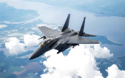 4k, mcdonnell douglas f-15e strike eagle, abd hava kuvvetleri, amerikan savaş uçağı, gökyüzünde f-15, abd, askeri uçak, usaf