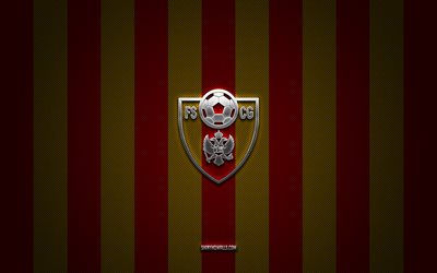 サッカー モンテネグロ代表チームのロゴ, uefa, ヨーロッパ, 赤黄色の炭素の背景, サッカー モンテネグロ代表チームのエンブレム, フットボール, サッカー モンテネグロ代表チーム, モンテネグロ
