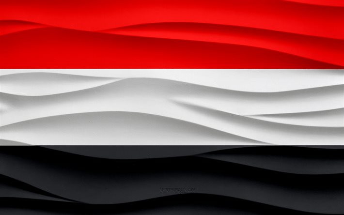 4k, Flag of Yemen, 3d waves plaster background, Yemen flag, 3d waves texture, Yemen national symbols, Day of Yemen, Asian countries, 3d Yemen flag, Yemen, Asia