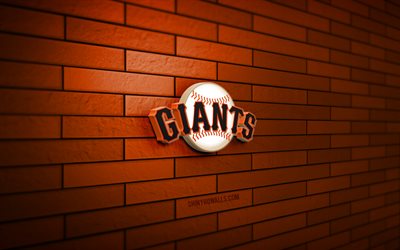 san francisco giants logotipo 3d, 4k, laranja brickwall, mlb, beisebol, san francisco giants logotipo, time de beisebol americano, logotipo esportivo, san francisco giants