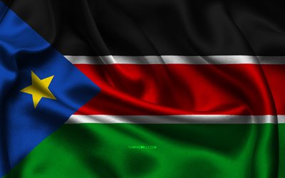 bandeira do sudão do sul, 4k, países africanos, cetim bandeiras, dia do sudão do sul, ondulado cetim bandeiras, sudão do sul símbolos nacionais, áfrica, sudão do sul
