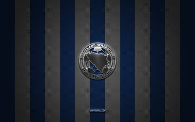 Bosnia and Herzegovina national football team logo, UEFA, Europe, blue white carbon background, Bosnia and Herzegovina national football team emblem, football, Bosnia and Herzegovina national football team, Bosnia and Herzegovina