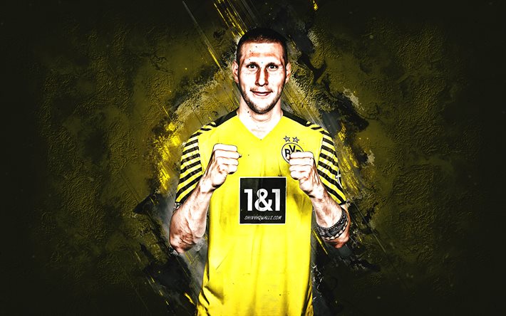 Niklas Sule, BVB, Borussia Dortmund, german footballer, yellow stone background, Bundesliga, Germany, football