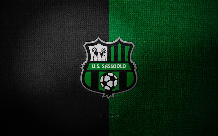 US Sassuolo Calcio badge, 4k, green black fabric background, Serie A, US Sassuolo Calcio logo, US Sassuolo Calcio emblem, sports logo, US Sassuolo Calcio flag, italian football club, US Sassuolo Calcio, soccer, football, Sassuolo FC
